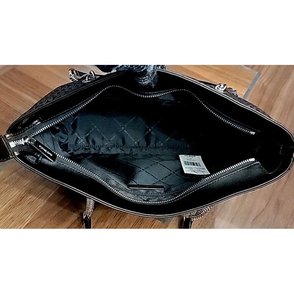 Authentic Michael Kors Jet Set Item Black/Silver Medium Front Zip Chain Tote :) - Picture 11 of 16